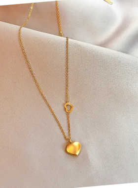 金色双爱心钛钢锁骨链轻奢小众