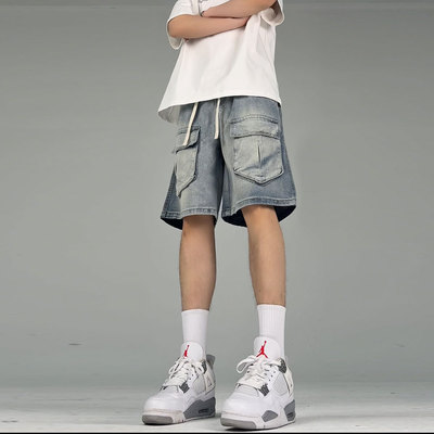 uPXiw潮流时尚拼接水洗设计宽松显瘦直筒简约休闲气质百搭牛仔裤