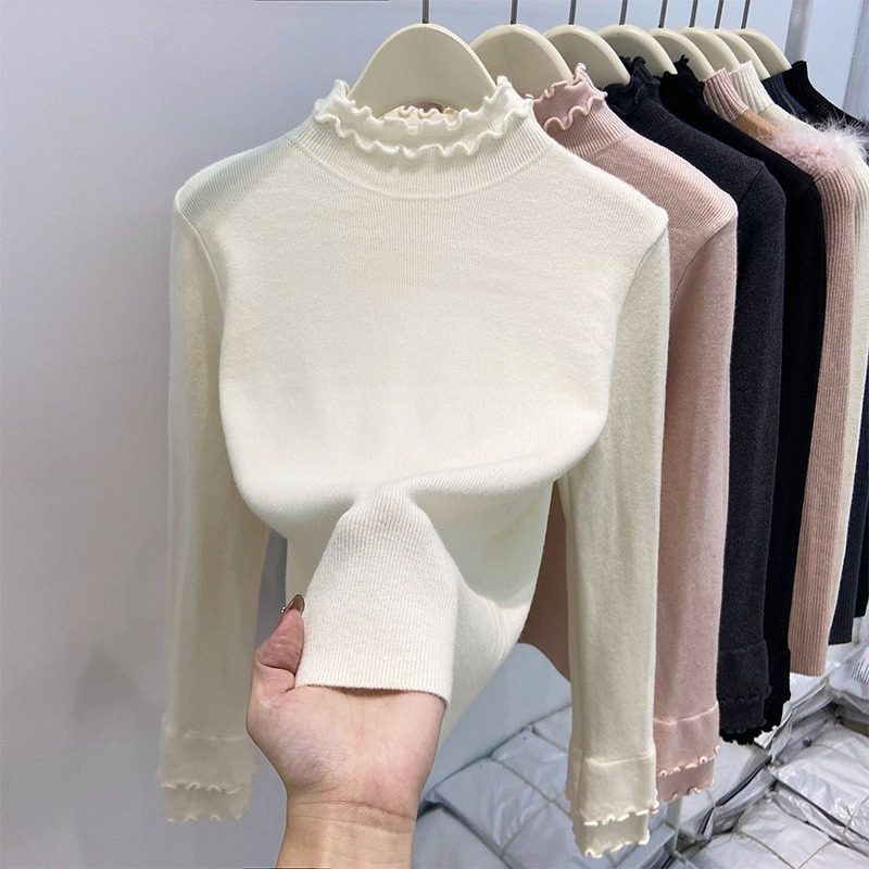 双层木耳边半高领独特别致针织衫女冬季新款修身保暖毛衣打底上衣,女装/女士精品,毛针织衫,淘宝优惠券,粉丝福利购,淘宝优惠卷