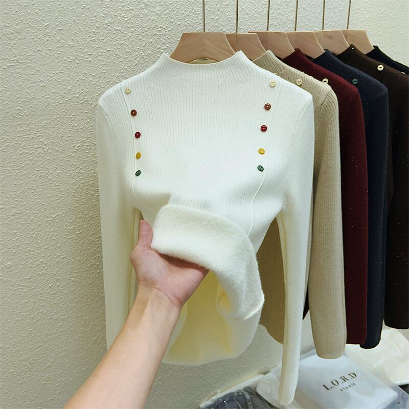 秋冬加绒毛衣女加厚一体绒内搭