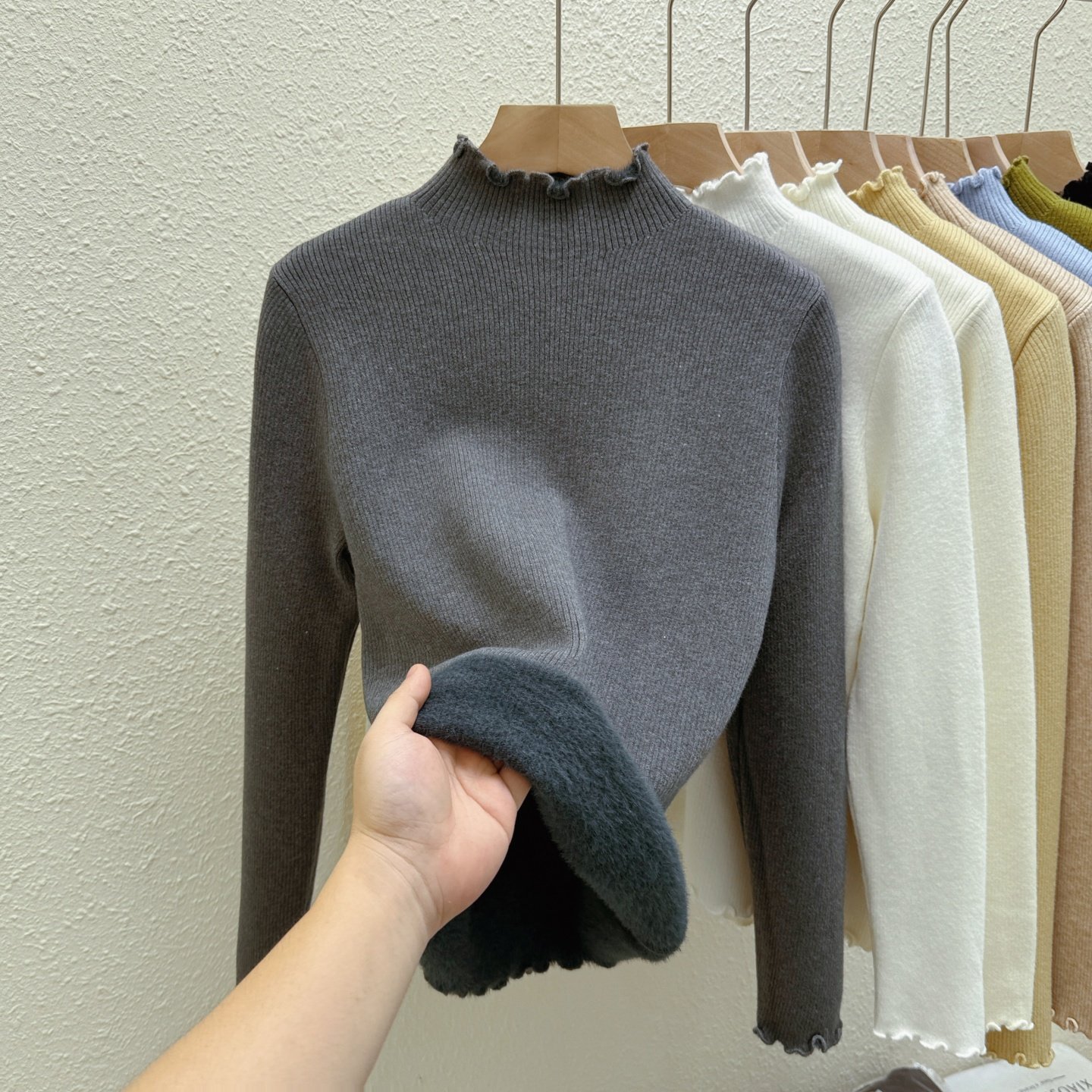 加绒加厚半高领木耳边针织衫女秋冬修身保暖内搭打底毛衣多色可选,女装/女士精品,毛针织衫,淘宝优惠券,粉丝福利购,淘宝优惠卷
