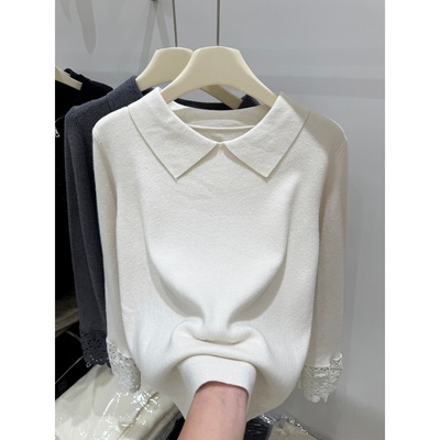 娃娃领白色蕾丝袖口软糯打底衫