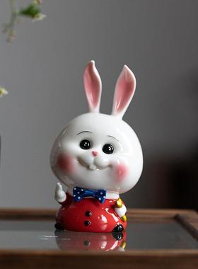 创意可爱萌兔陶瓷摆件家居饰品桌面小兔子精品工艺品公司活动送礼