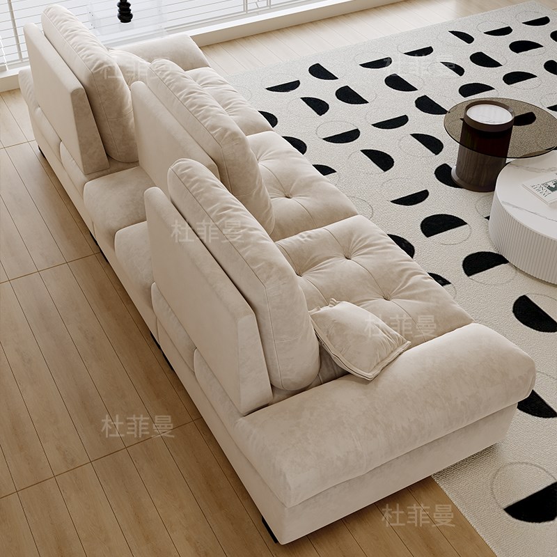 云朵沙发客厅可调节靠背极简奶油风小户型猫抓布乳胶直排布艺沙发