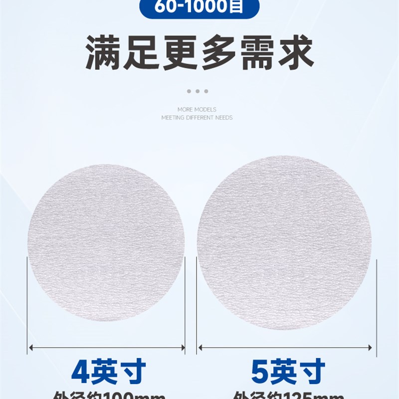 植绒砂纸金牛5寸自粘干磨沙皮木工油漆腻子抛光磨片寸打磨沙纸片
