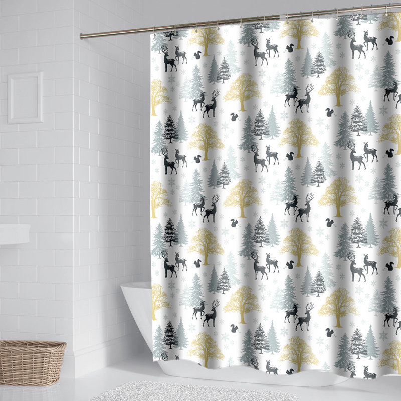 松树驯鹿浴帘布爱防水帘加厚涤纶浴室窗帘挂帘帘,家庭/个人清洁工具,浴帘,淘宝优惠券,粉丝福利购,淘宝优惠卷