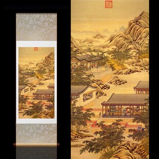 郎世宁国画古风卷轴画古典壁画定制酒店装饰十二月令客厅卷轴挂画