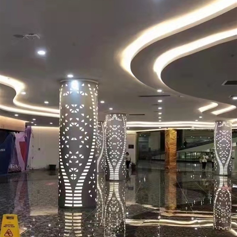 包柱子铝单板圆形方形冲孔雕花造型曲透光柱子包裹装饰铝板定制