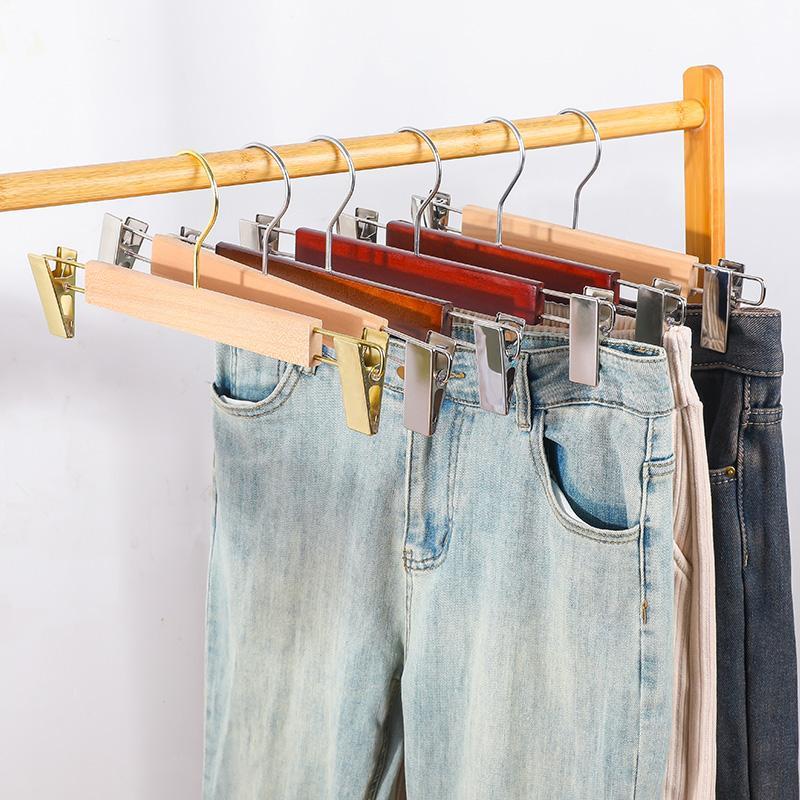 实木裤架裤夹裙子家用衣柜内置无痕强力服装店衣架裤挂木质裤夹子