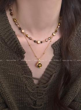 秋冬覆古美拉德虎眼石串珠项炼女款轻奢小众高级感毛衣炼百搭配饰