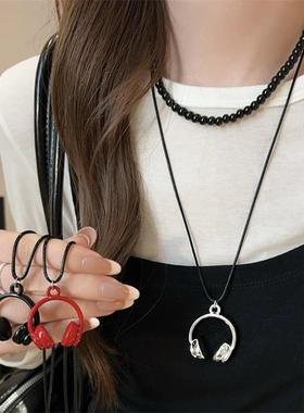 甜酷风耳机吊坠项炼女长款挂脖锁骨炼2025新款颈炼小众设计感配饰
