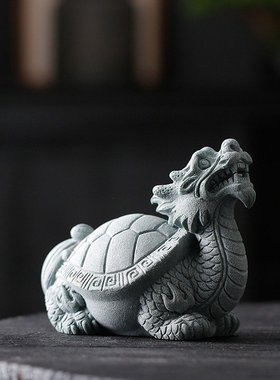 复古中式迷你小龙龟可爱茶宠茶玩摆件青砂石鱼缸造景盆栽桌面装饰