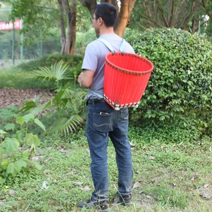 四川编织背篓塑料肩纯手工采蘑菇采摘藤编红色背篼家用农用背筐