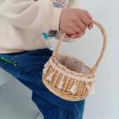 藤编公篮字婚礼拍照小篮竹编筐艺插圆形编织草编篮子