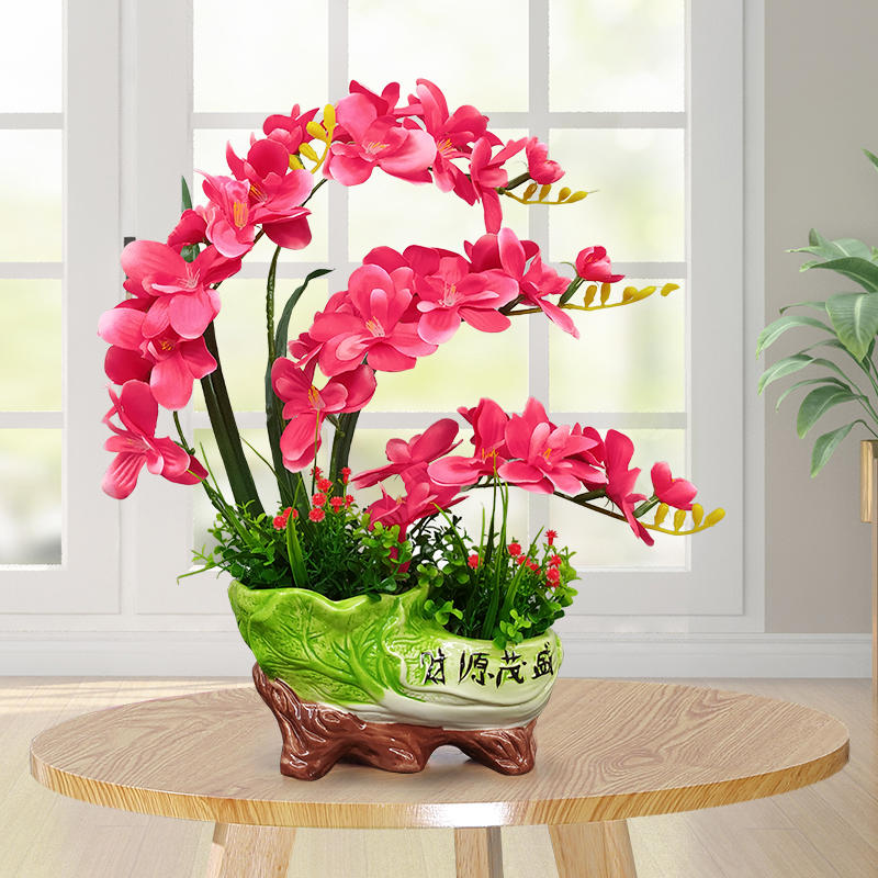 蝴蝶兰仿真花套装摆件假花绢花塑料花家居客厅茶几电视柜装饰摆设