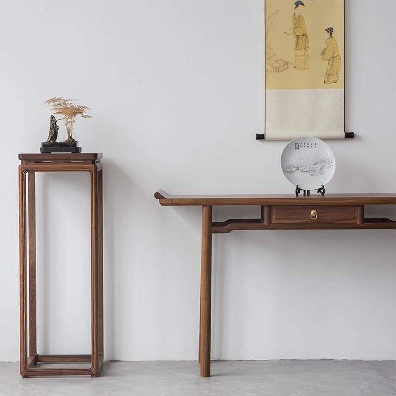 新条案老榆木仿古案台实木玄关桌翘头小供桌明式家用