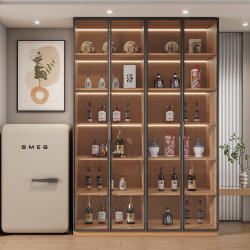 定制橡木酒柜实木带玻璃门客厅陈列柜满墙落地展示柜22新款
