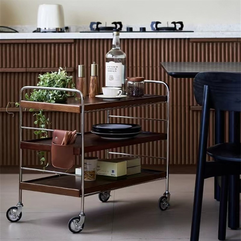 极简锈钢实木小茶几边几推车客厅沙发边角几边柜金属餐车