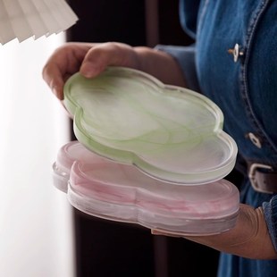 海棠水墨琉璃壶承家用磨砂玻璃干泡台复古茶壶盖碗茶托盘小茶台