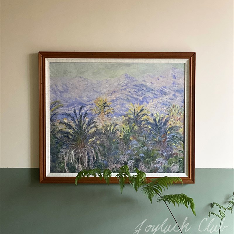 莫奈棕榈树法式复古经典风景欧式名画实木装饰画客厅卧室饭厅挂画图片
