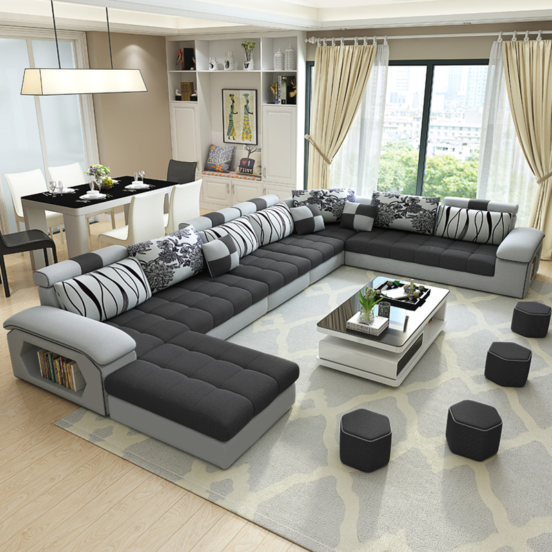 沙发整装 客厅现代布艺沙发 可拆洗大户型六件贵妃沙发