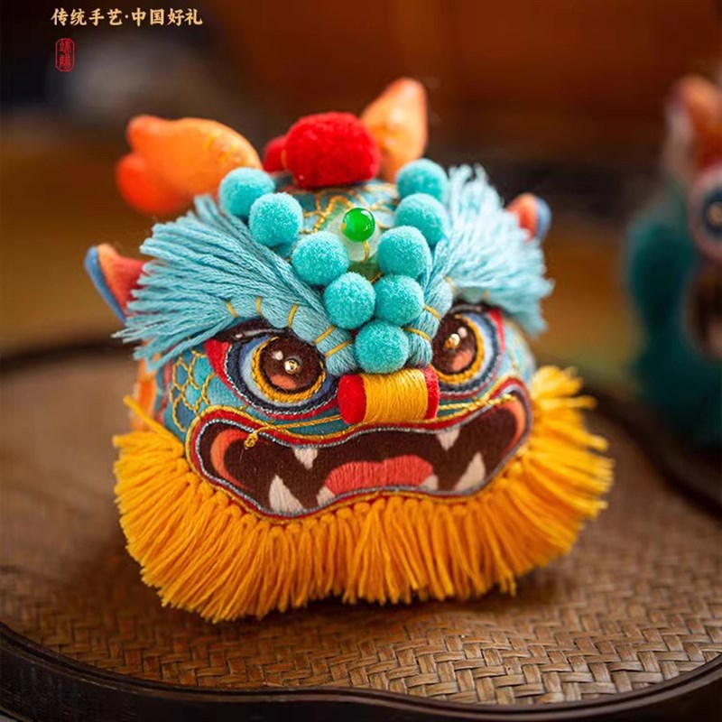 阿卡手工 醒狮龙醒狮刺绣手工diy成品香囊布艺玩偶国潮风挂摆件