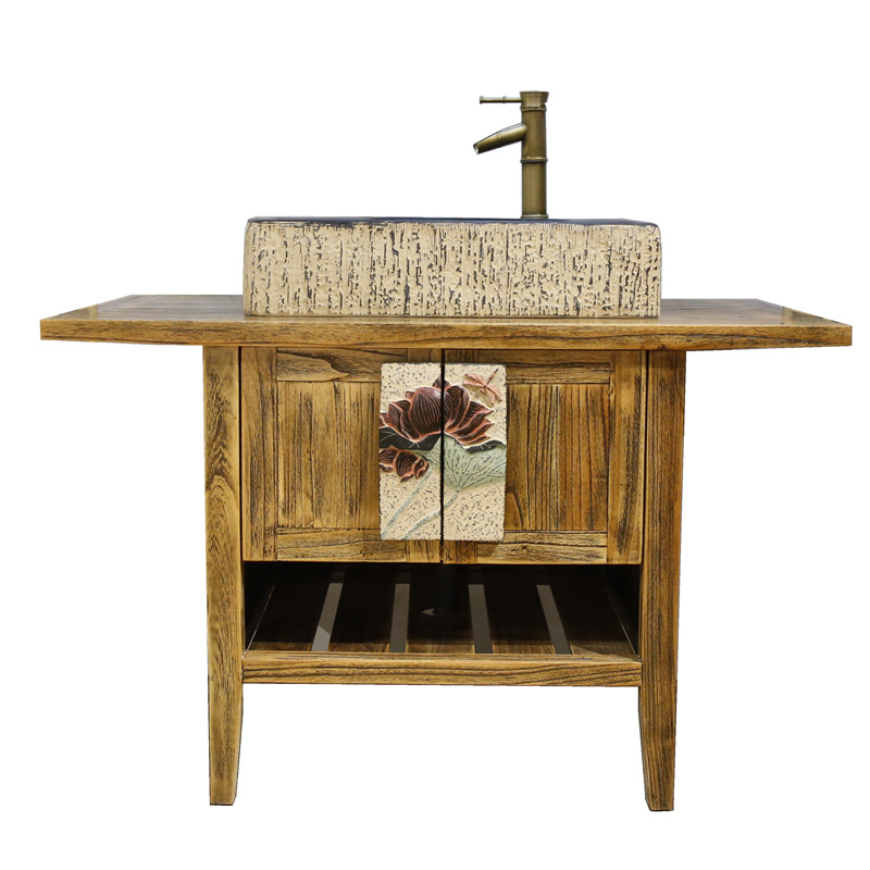 中式仿古洗脸盘台上盆艺术阳台卫生间镜子实木洗手台浴室柜