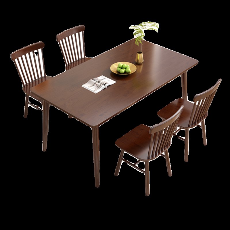 全实木餐桌椅饭桌家用小户型胡桃色木桌现代长方形饭桌子