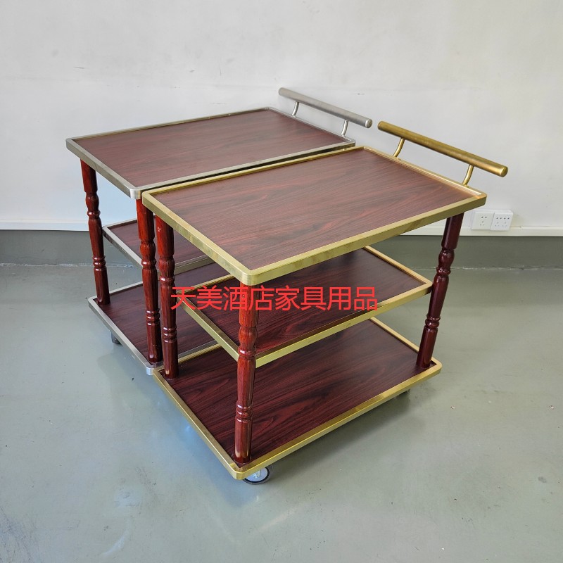 实木夹板酒水车酒店餐厅送餐车烤鸭片鸭车三层服务车小手推车蛋糕