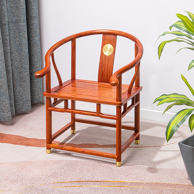 红木家具花梨木圈椅嵌铜椅中式刺猬紫檀太师椅官帽椅实木椅子茶椅