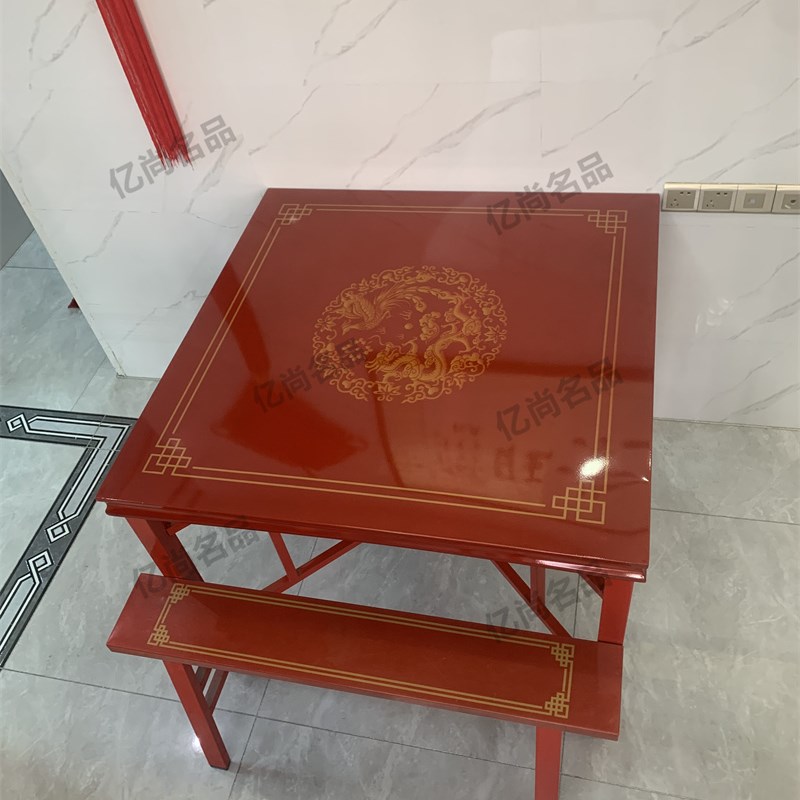 全不锈钢八仙桌四方桌家用八仙桌子正老款红色桌中式潮汕十仙桌