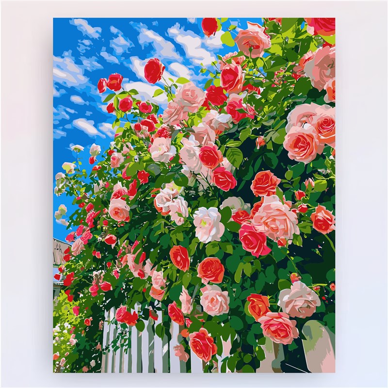 新款数字油画diy填色画手绘花卉风景创意手工涂色客厅丙烯装饰画图片