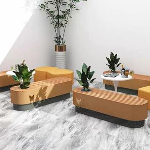 玻璃钢商场休闲椅户外公园长凳木纹漆镂空座椅环形坐凳宠物店座椅