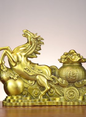 铜马摆件福禄马 钱袋马马拉车 家居店铺铜马摆件