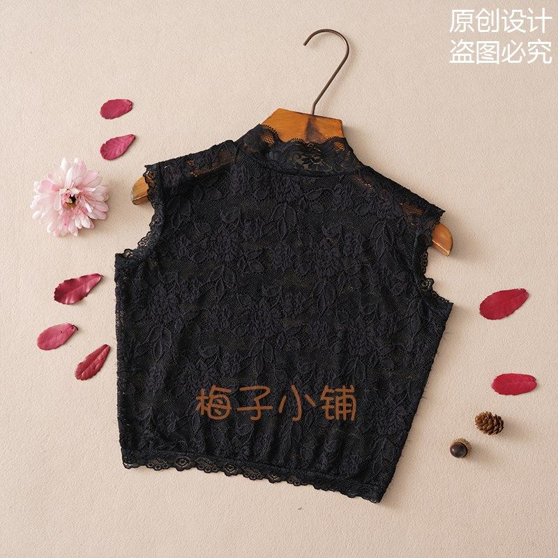 蕾丝短款上衣女夏短袖洋气白色打底衫镂空网纱内搭吊带裙外搭罩衫