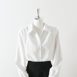 正式场合公务员教资面试正装职业白色长袖衬衫女垂感V领上衣春秋