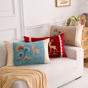 雪尼尔长方形抱枕绣花靠垫长型靠枕床头靠背客厅沙发长枕长抱枕套