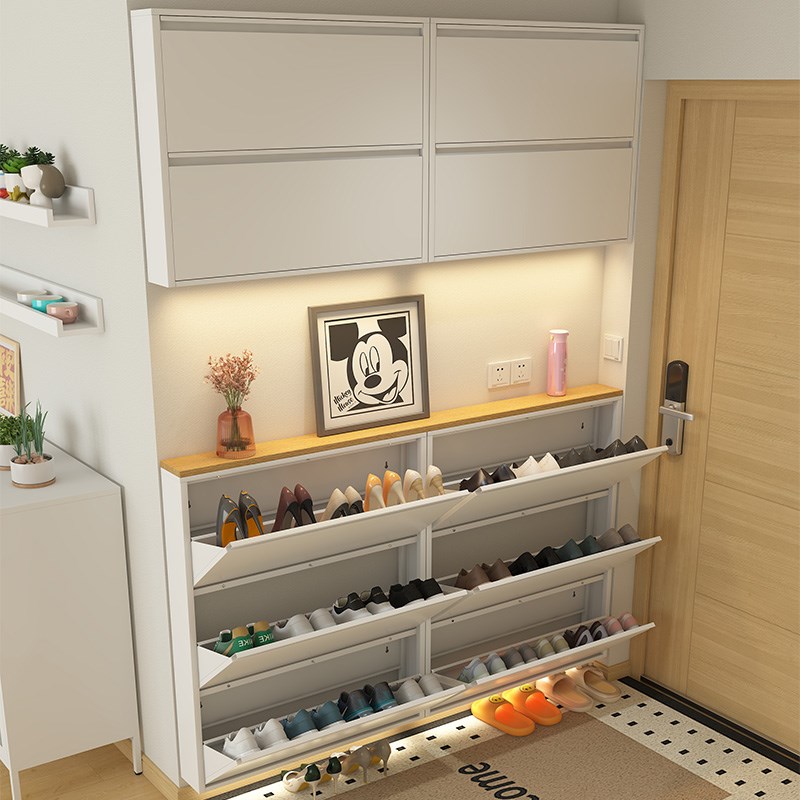 12-15cm超薄鞋柜家用门口入户挂墙翻斗鞋柜电梯口极窄金属玄关柜