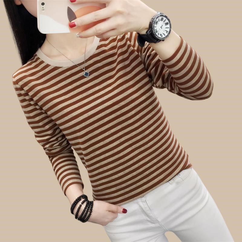春秋装遮肚子纯棉上衣长袖t恤女宽松大码条纹秋衣薄款内搭打底衫,女装/女士精品,T恤,淘宝优惠券,粉丝福利购,淘宝优惠卷