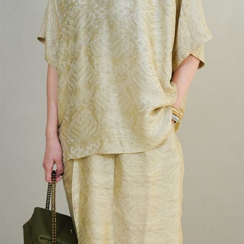 扶摇 新中式立领盘扣短袖T恤淡雅衬衫真丝暗纹提花知识分子上衣