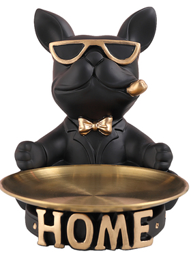 创意法斗犬托盘进门口玄关钥匙收纳摆件客厅电视柜家居装饰品入户