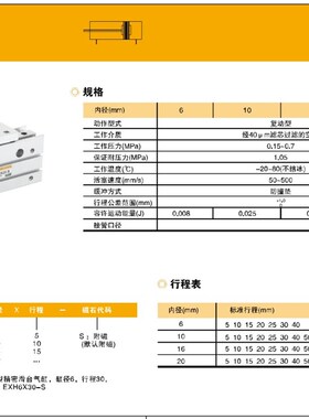 替E.MC亿太诺精密滑台气缸EXH10*10 16 20 6*10515202530405060-S