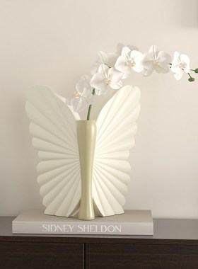 高级感简约艺术蝴蝶花瓶摆件轻奢中古姹寂风客厅玄关柜边几装饰品