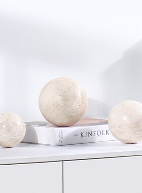 轻奢天然大理石圆球摆件 样板间售楼处客厅玄关桌面软装饰品镇宅