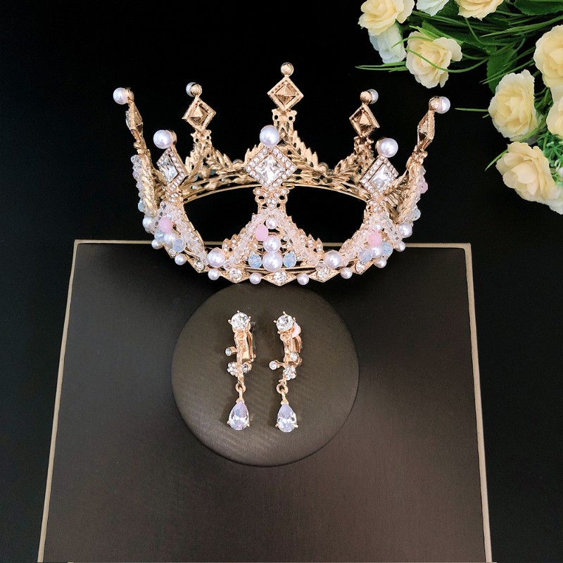 儿童皇冠头饰公主女童王冠生日晚会演出圆形水晶发箍小孩主持发饰