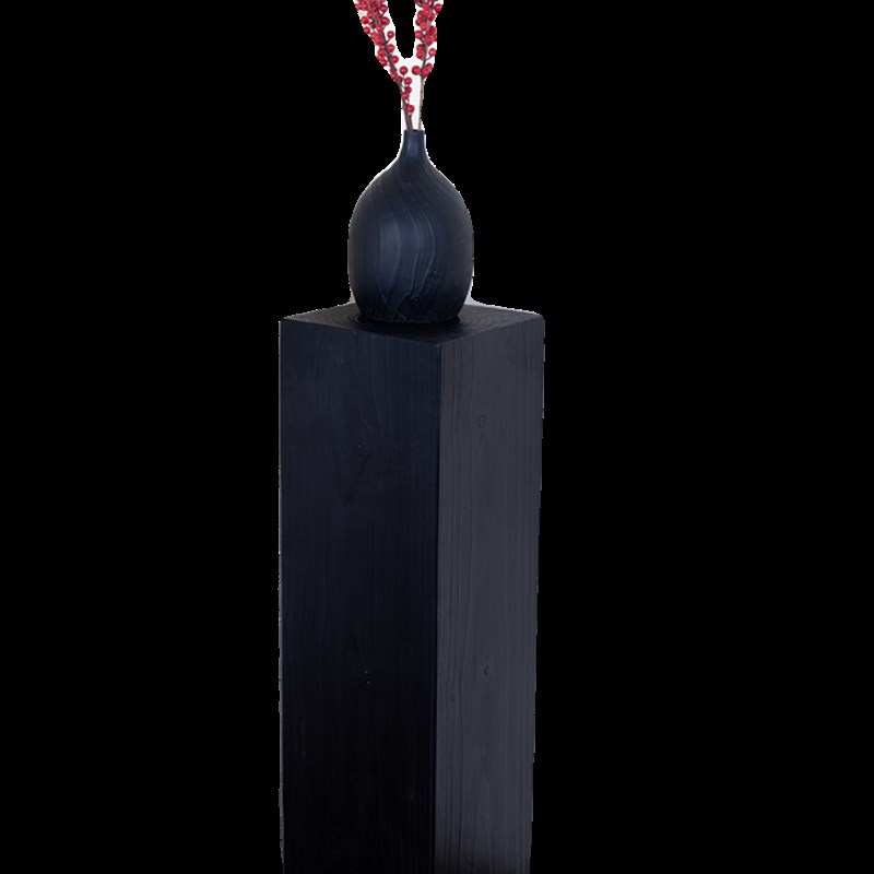 黑色实木边几原木立柱复古方形花架花几客厅简约民宿设计师侘寂风