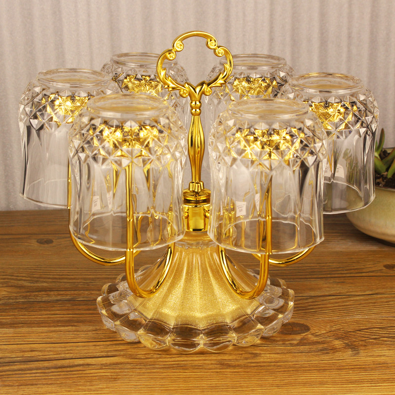 玻璃茶杯架放杯子的架子水杯挂架带盘创意倒挂只装欧式