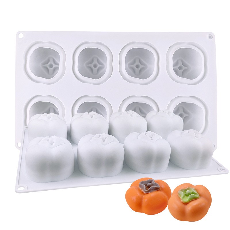 8连柿子慕斯蛋糕硅胶模具DIY创意法式甜品糕点3D立体水果烘焙磨具