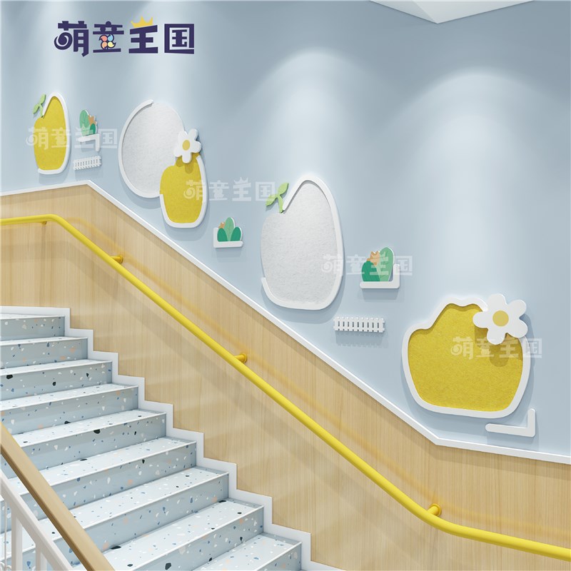 幼儿园环创楼梯间走廊过道公告栏文化墙面几何简约风毛毡pvc装饰
