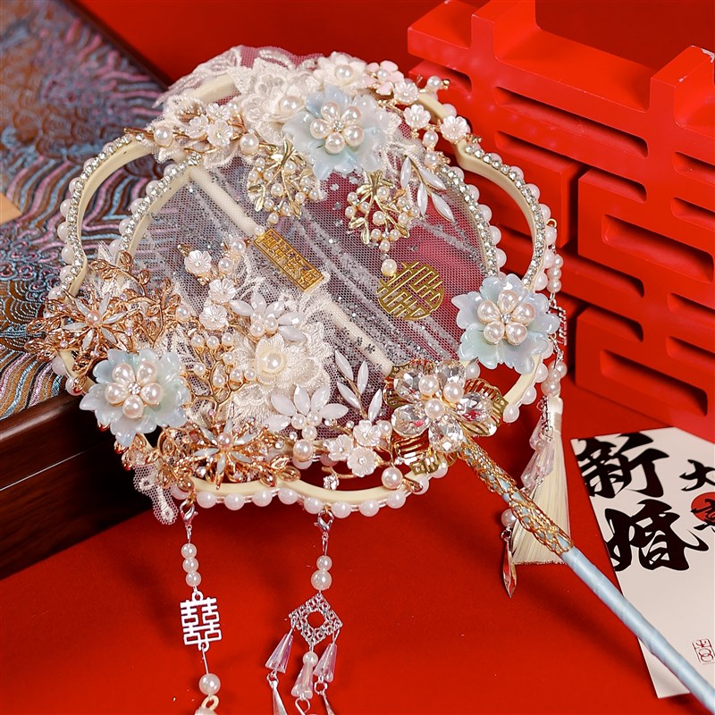 团扇新娘结婚材料diy婚扇秀禾成品中式喜扇婚礼手工双面高级扇子